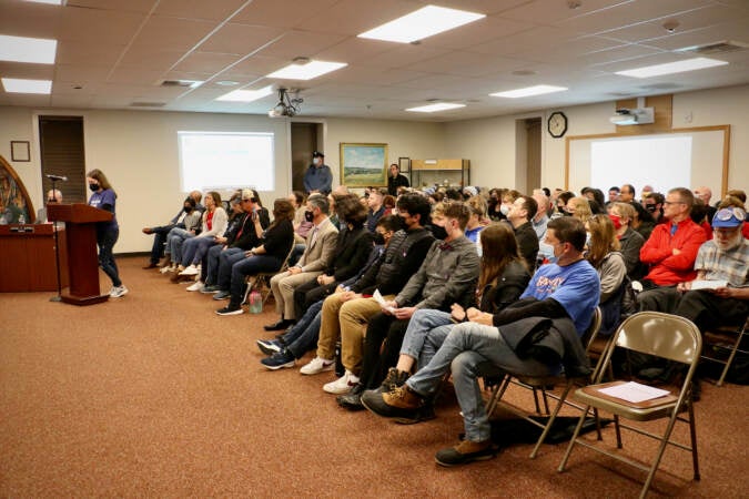 Speakers take their turns at the Central Bucks school board meeting