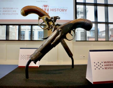 A stolen pair of Revolutionary War era French military pistols are returned to the Museum of the American Revolution in Philadelphia. (Emma Lee/WHYY)