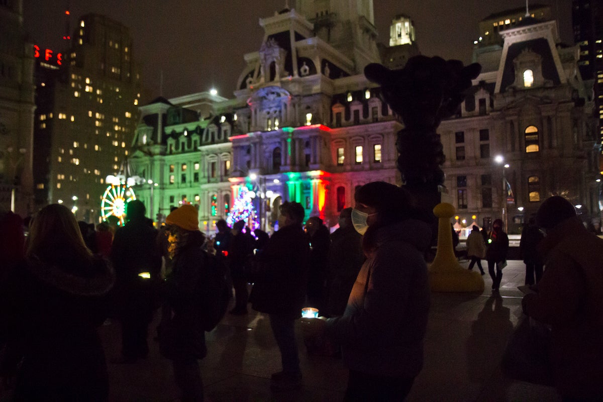 Hundreds gathered at Thomas Paine Plaza on Homeless Memorial Day in Philadelphia, Dec. 21, 2021