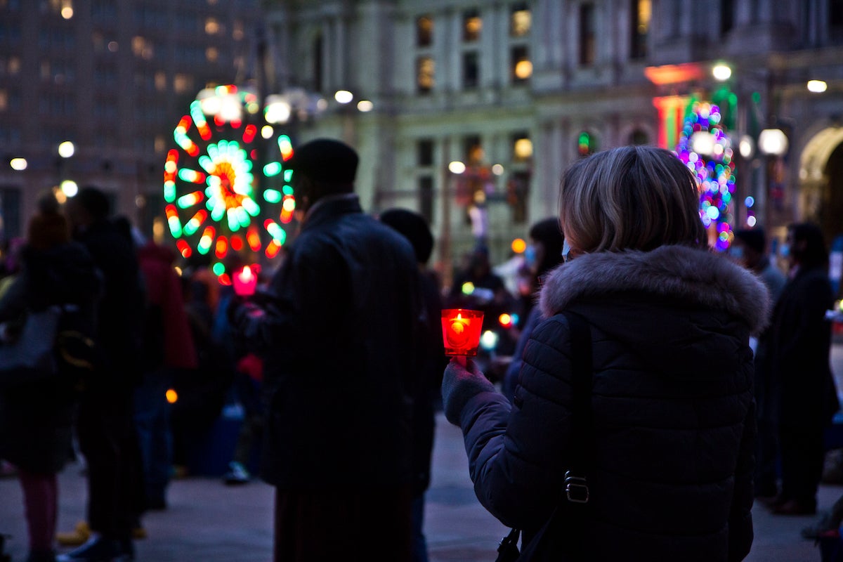 Hundreds gathered at Thomas Paine Plaza on Homeless Memorial Day in Philadelphia, Dec.21, 2021