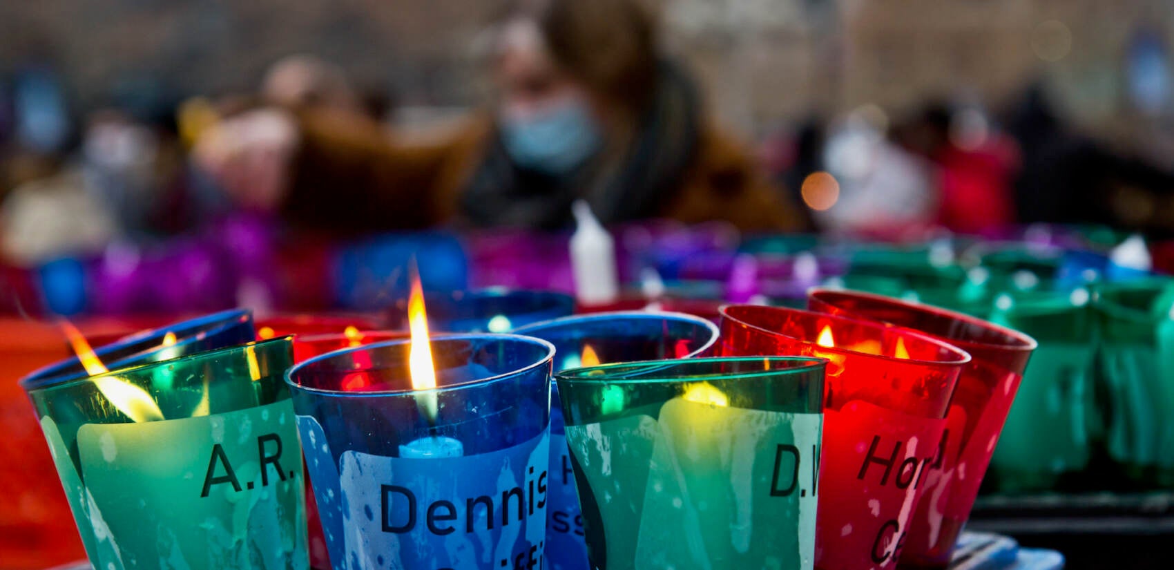 Over 300 votives bore the names of people who experienced homelessness, lost in 2021 at Homeless Memorial Day at Thomas Paine Plaza in Philadelphia on Dec. 21, 2021
