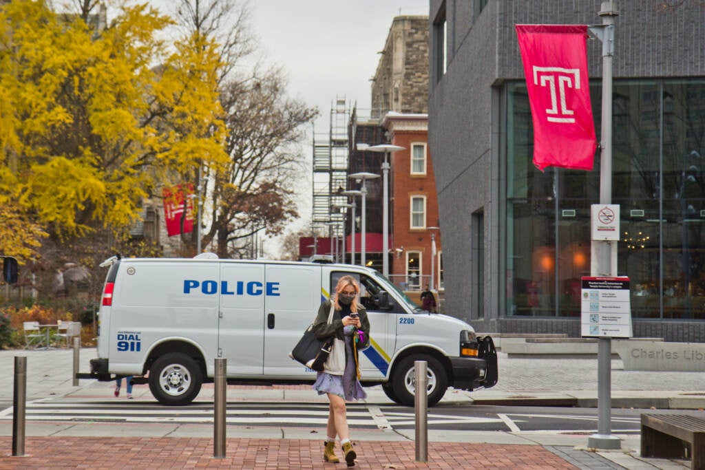 Police on the campus of Temple University