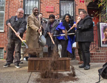 Board members of the Marian Anderson Museum, Philadelphia Councilmember Kenyatta Johnson, Jillian Patricia Pirtle, and others break ground outside the Marian Anderson museum