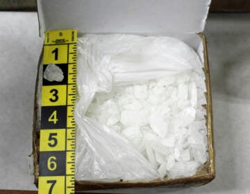 This photo provided by the Cannon River Drug and Violent Task Force shows a box containing methamphetamine. (Cannon River Drug and Violent Task Force via AP)