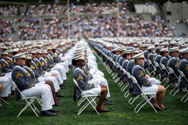 United States Military Academy graduating cadets during their graduation ceremony of the U.S. Military Academy class 2021 at Michie Stadium on Saturday, May 22, 2021, in West Point, N.Y. (AP Photo/Eduardo Munoz Alvarez)