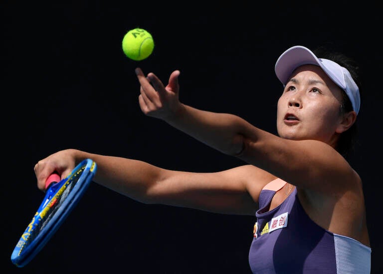 File photo: China's Peng Shuai serves to Japan's Nao Hibino during their first round singles match at the Australian Open tennis championship in Melbourne, Australia, on Jan. 21, 2020. The stand the women's professional tennis tour is taking in China over concern about Grand Slam doubles champion Peng Shuai's well-being could cost the WTA millions of dollars and end up being unique among sports bodies. The International Olympic Committee is preparing to host the Winter Games in Beijing in two months and has held calls with Peng to show she is doing well — but never raised the matter of the sexual assault allegations she made against a former Chinese government official