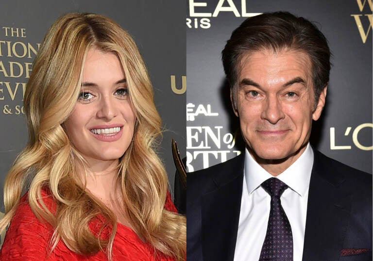 This combination of photos shows Daphne Oz at the 44th annual Daytime Emmy Awards in Pasadena, Calif., on  April 30, 2017, left, and Dr. Mehmet Oz appears at the 14th annual L'Oreal Paris Women of Worth Gala in New York on Dec. 4, 2019. Dr. Oz, the cardiac surgeon and U.S. Senate candidate, will end his syndicated talk show next month, and producers will replace it with a cooking show featuring his daughter. (AP Photo)