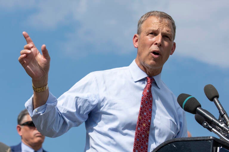 FILE - Rep. Scott Perry, R-Pa., takes a question from a reporter at a news conference held by the House Freedom Caucus on Capitol Hill in Washington, on Aug. 23, 2021. (AP Photo/Amanda Andrade-Rhoades, File)