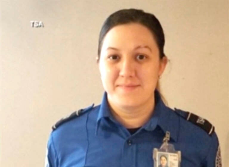 This undated photo shows Transportation Security Administration (TSA) officer Cecilia Morales. Newly released video shows Morales leaping over conveyor belt rollers and saving a 2-month-old boy who stopped breathing at Newark Liberty International Airport on Dec. 9, 2021. Morales, an EMT who has been a TSA officer for about two months, told the agency she performed the infant version of the Heimlich maneuver.