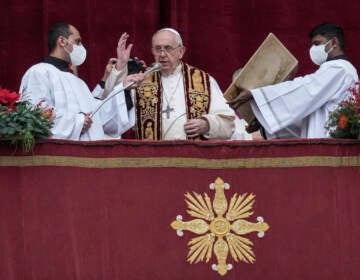 main balcony of St. Peter's Basilica at the Vatican, Saturday, Dec. 25, 2021