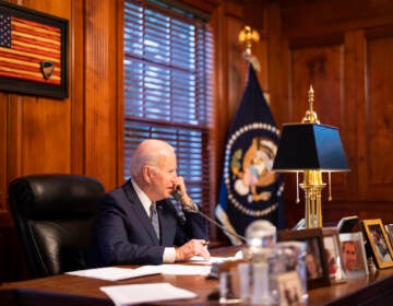 President Joe Biden holds a phone call with Russian President Vladimir Putin, Thursday, December 30, 2021, at his private residence in Wilmington, Delaware