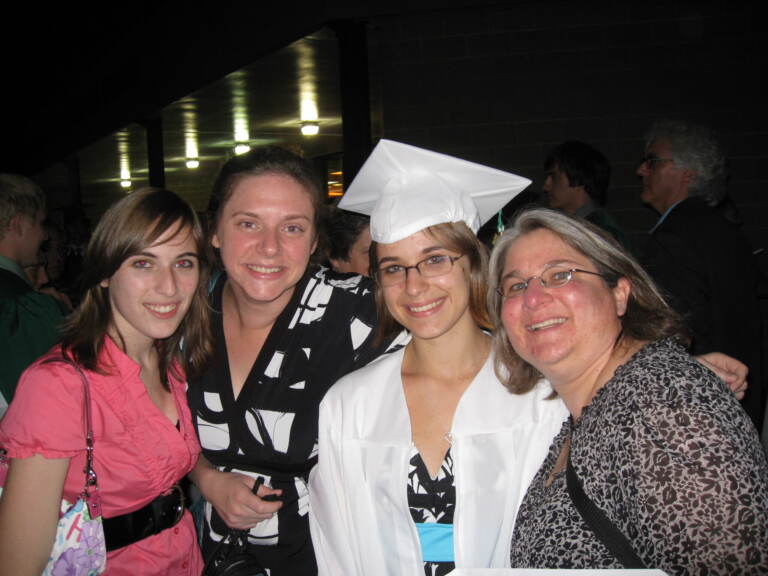 Debbie Strouse (right) and Emily Grimes (middle-right) celebrate Grimes' graduation from Pennridge High School, with Ashlie Grimes and Rachel Baker, Strouse's wife. (Courtesy of Debbie Strouse)