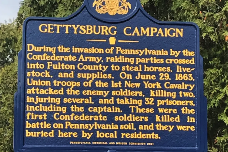 A state-owned marker in McConnellsburg, Fulton County that was revised during an official review focused on 'outdated cultural references' in Pennsylvania's historical marker system. (Pennsylvania Historical and Museum Commission)