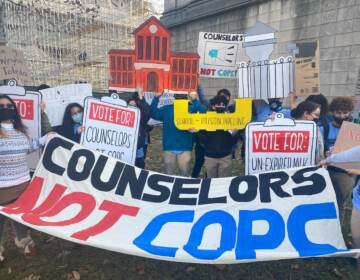 Student activists at a rally in support of a bill that would address policing in schools at the New Jersey Statehouse in Trenton. (Tennyson Donyéa/WHYY)