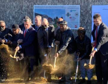 State leaders joined former students to break ground a renovation project at Hockessin School 107C on Tuesday morning. (Mark Eichmann/WHYY)