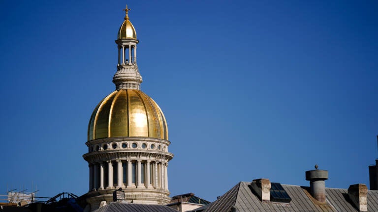 A closeup of the New Jersey Statehouse