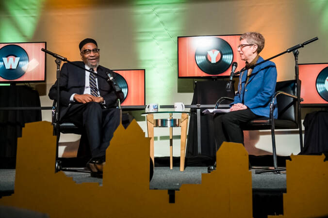 Terry Gross interviewing Kenny Gamble on stage