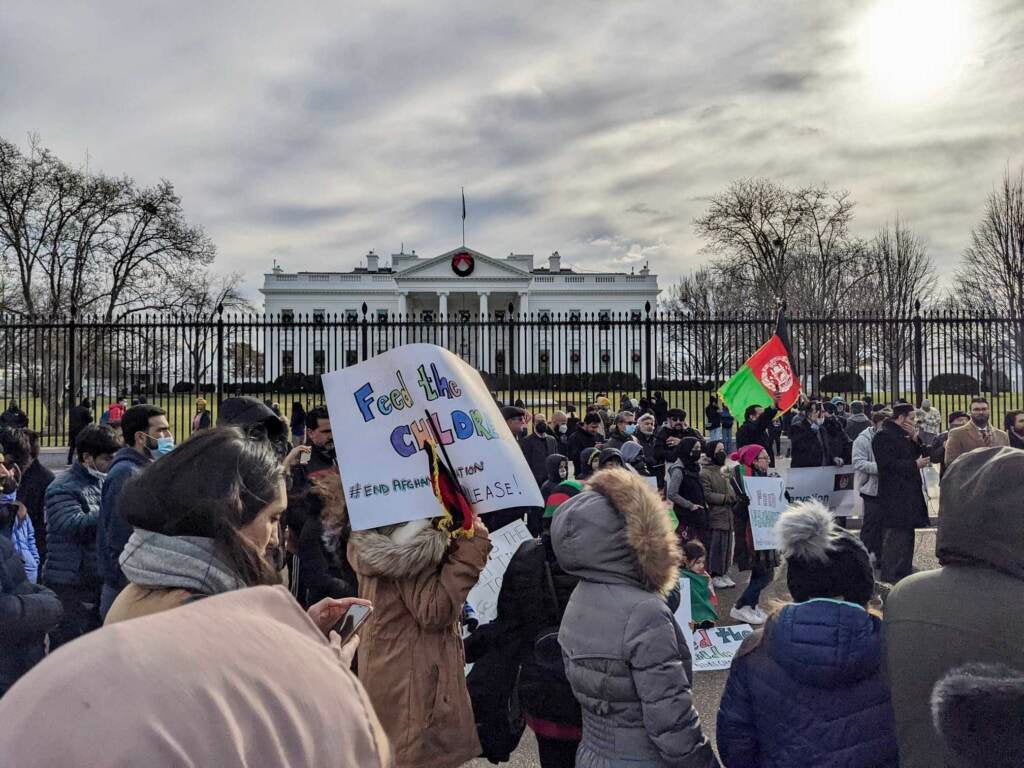 Protesters rally outside the White House