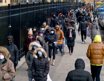 People line up to receive COVID-19 test kits in New York