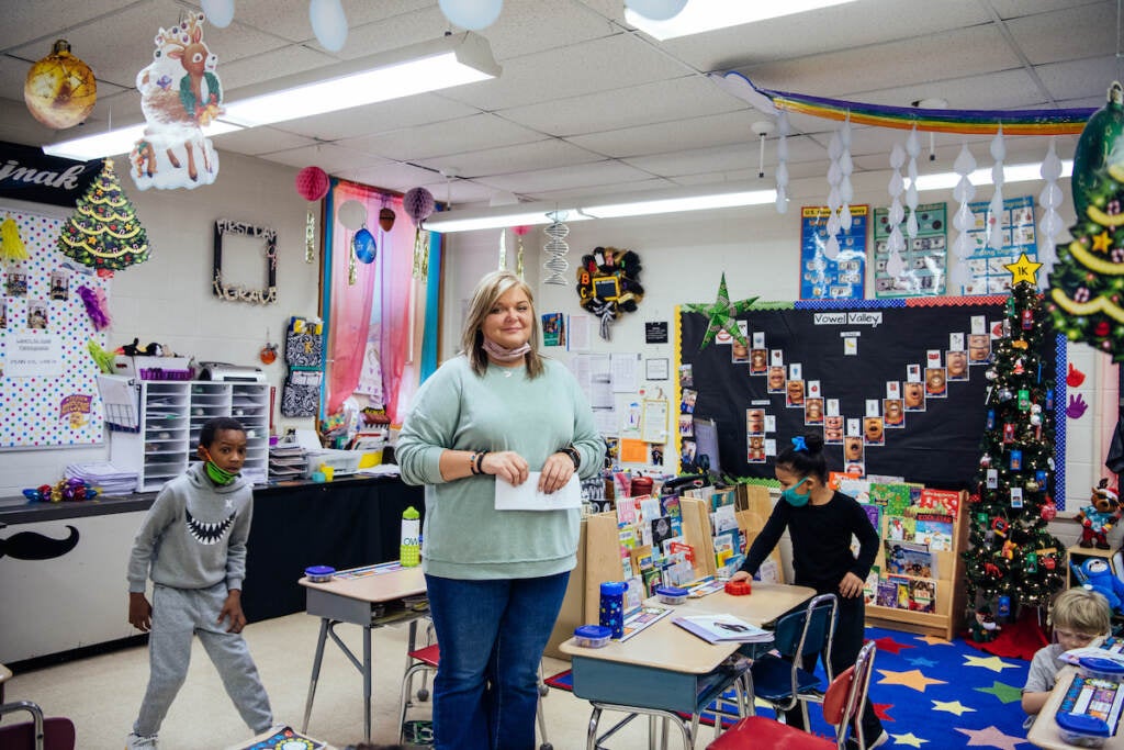 Teachers are only given $100 for classroom materials and so Kara Krajnak spends her own money to decorate her first grade classroom. “I'm single and I have no kids, so these are my kids. So when I spend money to put something in here, that's like what I’m made to do.”