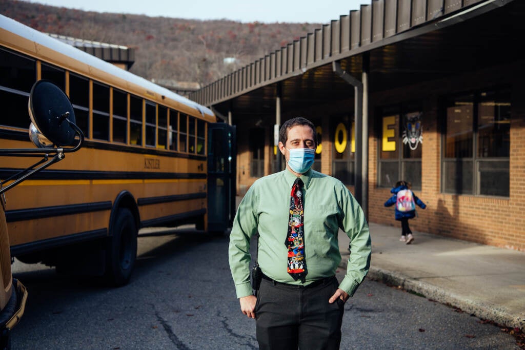 Principal Rob Palazzo also serves as Panther Valley Elementary’s school psychologist and the district’s grant writer. He’s wearing multiple hats in an underfunded school in disrepair. But he loves his job and he’s dedicated to the youngsters in his school