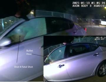 This photo from the Attorney General's report shows the Officer Roberto Ieradi's body camera footage of his fourth and fatal shot of Lymond Moses. (State of Delaware)