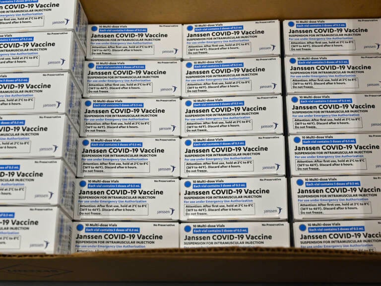 Doses of the Johnson & Johnson COVID vaccine is packaged in a box at the McKesson facility on March 1, 2021 in Shepherdsville, Kentucky. (Pool/Getty Images)