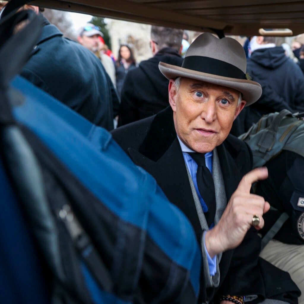 Roger Stone greets supporters