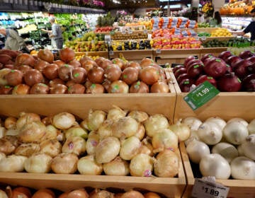 Onions on display in a supermarket