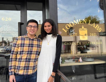 Jeff Yu and Jordan Cook stand outside Loomen Lab