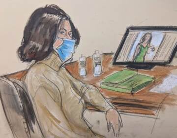 In this courtroom sketch, Ghislaine Maxwell is seated at the defense table while watching testimony of witnesses during her trial, Tuesday, Nov. 30, 2021, in New York