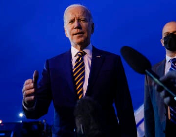 President Biden speaks to members of the media before boarding Air Force One