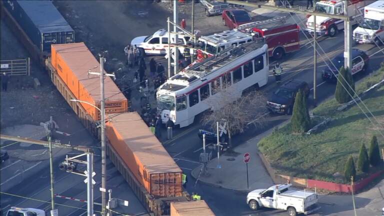 Aerial view of a SEPTA crash