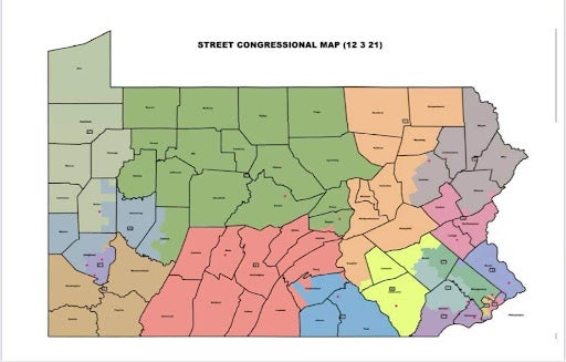 The Senate's proposed congressional district map that became public late Wednesday.