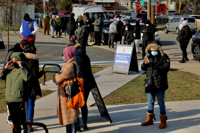 People line up for free COVID-19 tests outside Cibotti Recreation Center