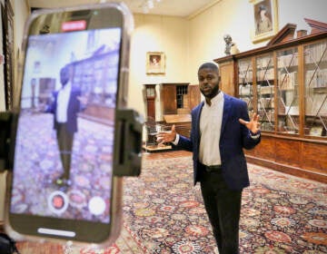 Kwasi Hope Agyeman records an episode of his virtual series, ''Hidden History,'' at the Library Company of Philadelphia
