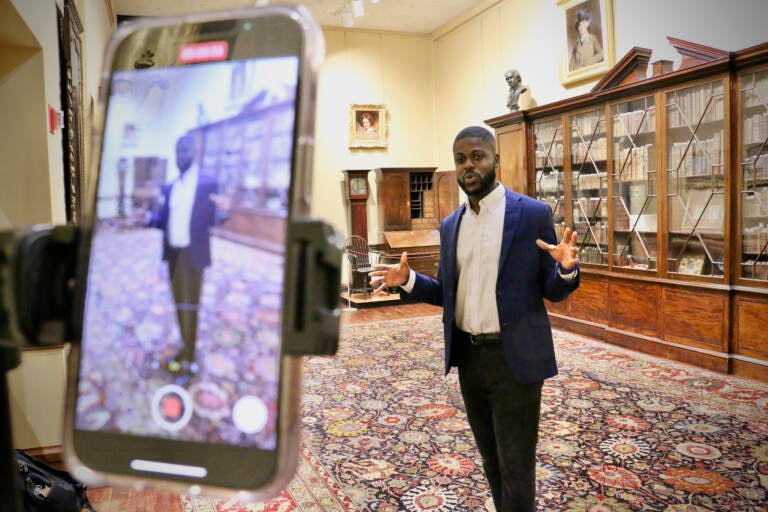 Kwasi Hope Agyeman records an episode of his virtual series, ''Hidden History,'' at the Library Company of Philadelphia