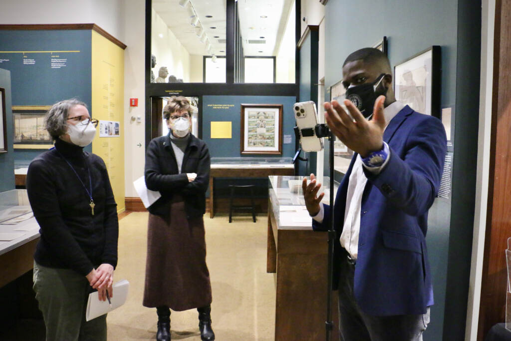 Kwasi Hope Agyeman interviews Library Company curators Sarah J. Weatherwax (left) and Erica Piola