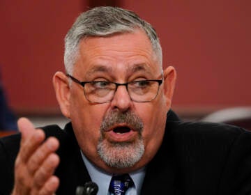 Chairman of the Senate Intergovernmental Operations Committee Sen. Cris Dush, R-Jefferson, speaks during a hearing at the Pennsylvania Capitol in Harrisburg, Pa., Wednesday, Sept. 15, 2021.   (AP Photo/Matt Rourke)