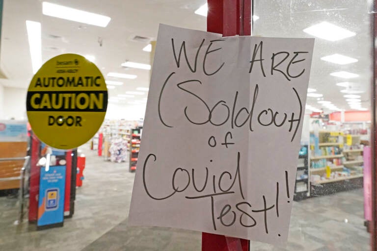 A sign was posted at the front of this CVS pharmacy at the Capitol in Jackson, Miss., Monday, Jan. 3, 2022. It was widely reported that the at-home COVID-19 tests were in very short supply throughout the state