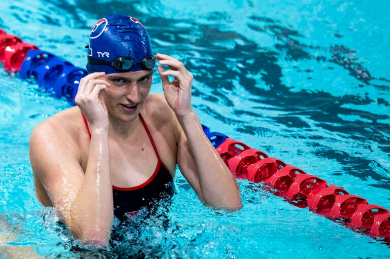 Pennsylvania's Lia Thomas looks on in the warm-up pool during a swim meet, Saturday, Jan. 8, 2022, in Philadelphia. The NCAA has adopted a sport-by-sport approach for transgender athletes, bringing the organization in line with the U.S. and International Olympic Committees. NCAA rules on transgender athletes returned to the forefront when Penn swimmer Lia Thomas started smashing records this year