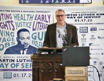 Todd Bernstein, founder and director of the Greater Philadelphia Martin Luther King Day of Service at Girard College announces the slate of activities for this year’s event. (Emma Lee/WHYY)
