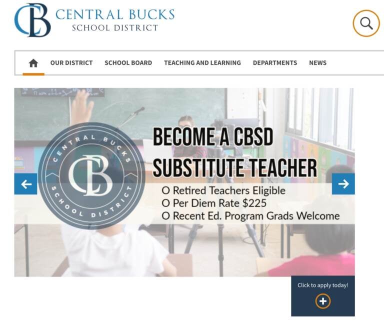The homepage of the Central Bucks School District's website