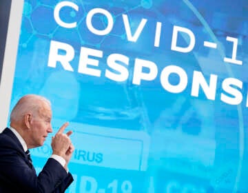 President Joe Biden speaks about the government's COVID-19 response, in the South Court Auditorium in the Eisenhower Executive Office Building on the White House Campus in Washington, Thursday, Jan. 13, 2022. (AP Photo/Andrew Harnik)