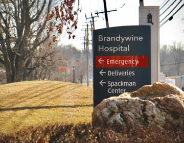 A sign outside Brandywine Hospital