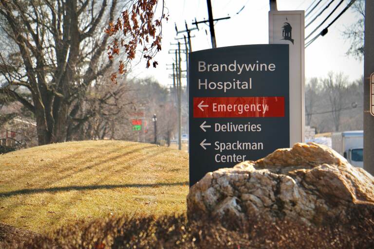 A sign outside Brandywine Hospital