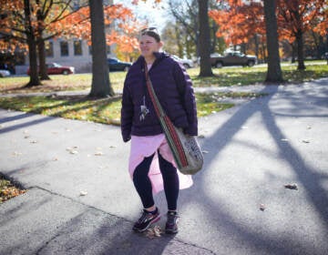 Jamie Beck walks on campus