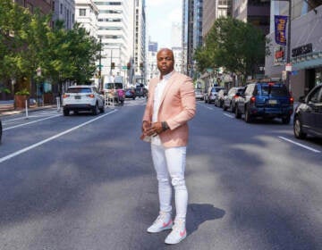 Damien Jorden stands on a Philly street