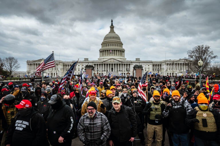 Pro-Trump insurrectionists gather in front of the U.S. Capitol Building
