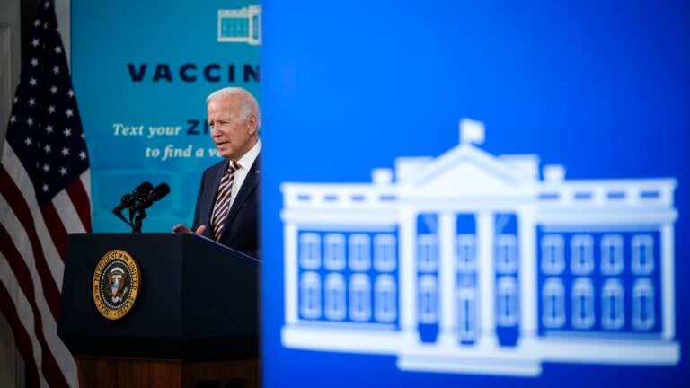 U.S. President Joe Biden speaks in the South Court Auditorium on the White House campus October 14, 2021 in Washington, DC.  (Photo by Drew Angerer/Getty Images)